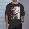日本のクモユリ 侍 猫 グランジ 浮世絵 アニメアート Tシャツ 彼への贈り物