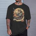 日本のサムライキャットプリント Tシャツ 彼への贈り物