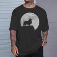 月と犬のシルエット シェルティーシェットランドシープドッグ Tシャツ 彼への贈り物