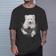 犬好きの方へのギフト サモエド ポケットに入った面白い犬の顔 Tシャツ 彼への贈り物