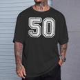 番号 50 ホワイト スポーツ ディストレスト番号 Tシャツ 彼への贈り物