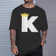 英文字 K 大文字 アルファベット モノグラム イニシャル キング クイーン クラウン Tシャツ 彼への贈り物