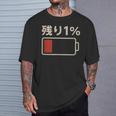 電池【残り1】バッテリー 電池切れ おもしろ 面白い ギャグ ネタ ウケ狙い 笑える ユーモア お笑い 個性的な Tシャツ 彼への贈り物