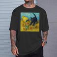 面白いゴッホのひまわり、猫のミーム、黒猫のアート。 Tシャツ 彼への贈り物