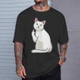面白い猫 中指 オッドアイドキャット キティ Tシャツ 彼への贈り物