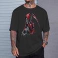 黒と赤のデザインの死神。 Tシャツ 彼への贈り物