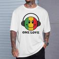 One Love ラスタ レゲエ 音楽 ヘッドホン スマイルフェイス ラスタファリ Tシャツ 彼への贈り物