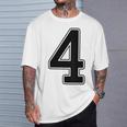 【バックプリント・背中側】4 数字 背番号 ユニフォーム ナンバー【ブラック／黒の文字】スポーツ 野球 サッカー 部活 Tシャツ 彼への贈り物
