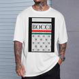 【バックプリント・背中側】Bocci ぼっち ロゴ 総柄 イタリア国旗風【変なtシャツ】陰キャ ブランド パロディ 面白 Tシャツ 彼への贈り物