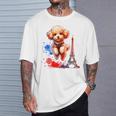 かわいい フランス パリ エッフェル塔 トイプードル パリ ジャンプ 子犬 Tシャツ 彼への贈り物