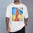 セクシーガールグラフィックtシャツ 「モダンピンナップガール&ウクライナ国旗2」 長袖tシャツ Tシャツ 彼への贈り物