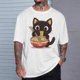 ヌードルキャット黒猫ラーメンデザイン Tシャツ 彼への贈り物