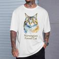 ノルウェージャンフォレストキャット 水彩画ポートレート2 Tシャツ 彼への贈り物