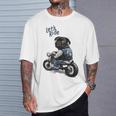バイクに乗る面白いパグ犬レッツライド Tシャツ 彼への贈り物