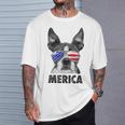 ボストン・テリア 7月4日 メリカ メンズ レディース アメリカ国旗 Tシャツ 彼への贈り物
