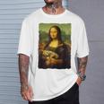 モナ・リザとオレンジ色の猫 面白いアートの絵 Tシャツ 彼への贈り物