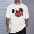 レトロな赤いミニトラックと日本の夕日。 長袖tシャツ Tシャツ 彼への贈り物