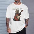 ロックンロール ギター 猫 ビンテージ Rock ギタリスト 猫 長袖tシャツ Tシャツ 彼への贈り物