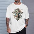 十字架 スピリチュアル キリスト 花 イエス 信仰 十字架 十字架 長袖tシャツ Tシャツ 彼への贈り物