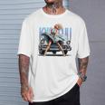 強風ピンナップガールとオールドアメ車のバックプリント Tシャツ 彼への贈り物