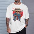日本の侍 猫戦士 浮世侍 バックプリント Tシャツ 彼への贈り物