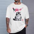 日本の墨絵マンチキン猫 桜 桜アート Tシャツ 彼への贈り物