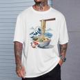 日本の麺スープ ラーメン 浮世絵 日本波 ヴィンテージ Tシャツ 彼への贈り物