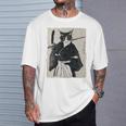 日本美術 猫 忍者 浮世絵 アニメ風 侍猫 長袖tシャツ Tシャツ 彼への贈り物