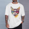 猫 動物 抽象 モチーフ サングラス イラスト アート ネコ Tシャツ 彼への贈り物