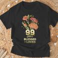 99歳祝福され愛された花 99歳の誕生日お母さんおばあちゃん Tシャツ 高齢者への贈り物