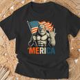 Bigfoot Merica Rock Patriotic American Flag 4Th Of July T-Shirt Gifts for Old Men