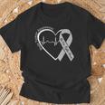 Brain Tumor Awareness Heart Brain Cancer Gray Ribbon Support T-Shirt Gifts for Old Men