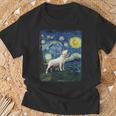 Bull Terrier Howling Moon Noche Estrelladaan Gogh Divertido Cuello Camiseta unisex Regalos para ancianos