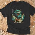 Catzilla ビンテージ 面白い かわいい 猫 アート Tシャツ 高齢者への贈り物