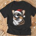 Corgi サンタハット 面白い かわいい 犬 ママ お父さん クリスマス 長袖tシャツ Tシャツ 高齢者への贈り物