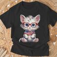 Gatito Patriótico Con Gafas Rojo Blanco Azul Camiseta unisex Regalos para ancianos