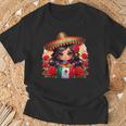 Long Haired Curvy Mexican Chibi Zarape Roses Mexican Pride Tシャツ 高齢者への贈り物