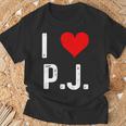 I Love Pj PJ ハート アンティーク調 長袖tシャツ Tシャツ 高齢者への贈り物