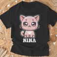 Nina かわいい猫 子猫デザイン 女の子 名前 ニーナ Tシャツ 高齢者への贈り物