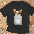 Papillon パピヨン 子犬 ポケットの中の犬 Tシャツ 高齢者への贈り物