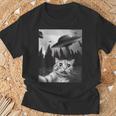 Ufo付き面白い猫セルフィー Tシャツ 高齢者への贈り物