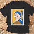 【ピカソ風】真珠の耳飾りの少女／フェルメール（パロディ）【世界の名画】面白い 美術館アート Tシャツ 高齢者への贈り物