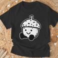 かわいい どんぐり 笑顔 ハッピー どんぐり ブラックワーク ミニマリスト Tシャツ 高齢者への贈り物