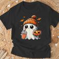かわいいおばけを飲むかぼちゃスパイス ゴーストハロウィンコスチューム Tシャツ 高齢者への贈り物