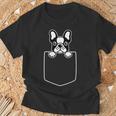 かわいいパイドフレンチブルドッグ ポケットに入れた犬 愛犬 ペットオーナー Tシャツ 高齢者への贈り物