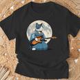エレキギターを弾く日本猫 着物&猫ギター Tシャツ 高齢者への贈り物