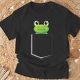 カエルポケットにカエルポケットペットカエルグリーンカエルポケット Tシャツ 高齢者への贈り物