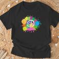 カラフル スプラッター ペイント 水彩 スマイル フェイス ユニセックス Tシャツ 高齢者への贈り物