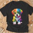カラフルなかわいい子犬 愛らしい犬 Tシャツ 高齢者への贈り物
