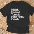 キック&スネア&トムズ&ハイハット&クラッシュドラムセットテキスト Tシャツ 高齢者への贈り物